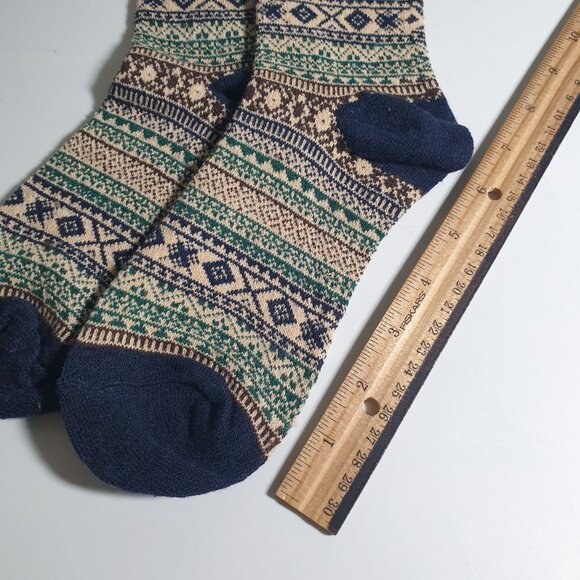 Multicolor Knit Men Crew Socks Gift Soft Warm Stylish Cozy Cabin Core Nordic Ski - Picture 2 of 4